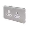 Schneider Electric Lisse Deco 13A 2-Gang Unswitched Plug Socket Brushed Stainless Steel with White Inserts -Sockets Sales Store 607FF P