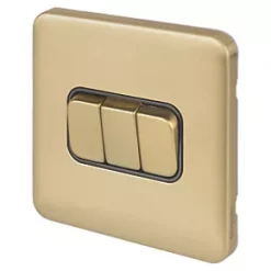 Schneider Electric Lisse Deco 10AX 3-Gang 2-Way Light Switch Satin Brass with Black Inserts