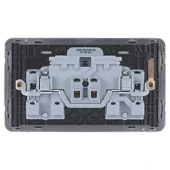 Schneider Electric Lisse Deco 13A 2-Gang DP Switched Plug Socket Brushed Stainless Steel with Black Inserts -Sockets Sales Store 620FF A3