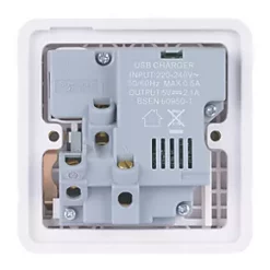 Schneider Electric Lisse Deco 13A 1-Gang SP Switched Socket + 2.1A 2-Outlet Type A USB Charger Brushed Stainless Steel with White Inserts -Sockets Sales Store 624FF A3