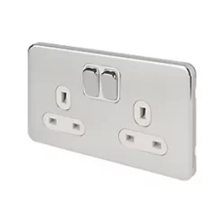 Schneider Electric Lisse Deco 13A 2-Gang DP Switched Plug Socket Polished Chrome with White Inserts