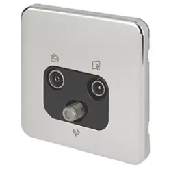 Schneider Electric Lisse Deco 1-Gang Triplex Multimedia Socket Polished Chrome with Black Inserts