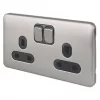 Schneider Electric Lisse Deco 13A 2-Gang SP Switched Plug Socket Brushed Stainless Steel with Black Inserts 2 Schneider Electric Lisse Deco 13A 2-Gang SP Switched Plug Socket Brushed Stainless Steel with Black Inserts -Sockets Sales Store 681CC P