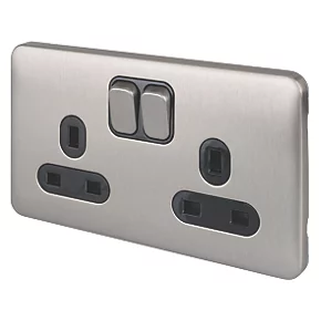 Schneider Electric Lisse Deco 13A 2-Gang SP Switched Plug Socket Brushed Stainless Steel with Black Inserts 3 Schneider Electric Lisse Deco 13A 2-Gang SP Switched Plug Socket Brushed Stainless Steel with Black Inserts