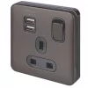 Schneider Electric Lisse Deco 13A 1-Gang SP Switched Socket + 2.1A 2-Outlet Type A USB Charger Mocha Bronze with Black Inserts -Sockets Sales Store 681FF P