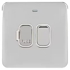 Schneider Electric Lisse Deco 13A Switched Fused Spur with LED Polished Chrome with White Inserts -Sockets Sales Store 690FF A1