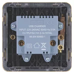 Schneider Electric Lisse Deco 3.1A 2-Outlet Type A USB Socket Satin Brass with Black Inserts -Sockets Sales Store 720FF A3