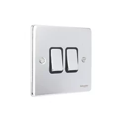 Schneider Electric Ultimate Low Profile 16AX 2-Gang 2-Way Light Switch Polished Chrome with Black Inserts -Sockets Sales Store 7310J A2