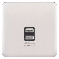 Schneider Electric Lisse Deco 3.1A 2-Outlet Type A USB Socket Brushed Stainless Steel with Black Inserts -Sockets Sales Store 742FF A1