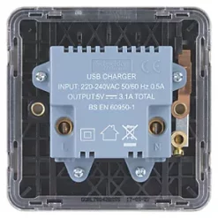 Schneider Electric Lisse Deco 3.1A 2-Outlet Type A USB Socket Brushed Stainless Steel with Black Inserts -Sockets Sales Store 742FF A3