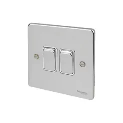 Schneider Electric Ultimate Low Profile 16AX 2-Gang 2-Way Light Switch Polished Chrome with White Inserts
