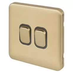 Schneider Electric Lisse Deco 10AX 2-Gang 2-Way Light Switch Satin Brass with Black Inserts