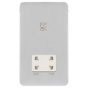 Schneider Electric Lisse Deco 2-Gang Dual Voltage Shaver Socket 115 / 230V Polished Chrome with White Inserts 4 Schneider Electric Lisse Deco 2-Gang Dual Voltage Shaver Socket 115 / 230V Polished Chrome with White Inserts - Image 2