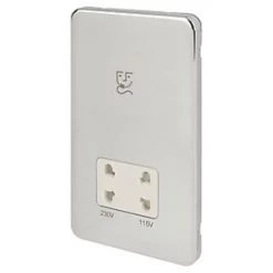 Schneider Electric Lisse Deco 2-Gang Dual Voltage Shaver Socket 115 / 230V Polished Chrome with White Inserts