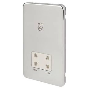 Schneider Electric Lisse Deco 2-Gang Dual Voltage Shaver Socket 115 / 230V Polished Chrome with White Inserts 3 Schneider Electric Lisse Deco 2-Gang Dual Voltage Shaver Socket 115 / 230V Polished Chrome with White Inserts