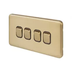 Schneider Electric Lisse Deco 10AX 4-Gang 2-Way Light Switch Satin Brass with Black Inserts