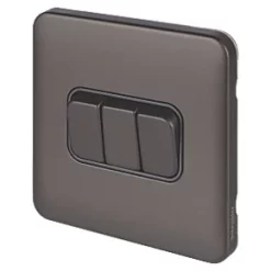 Schneider Electric Lisse Deco 10AX 3-Gang 2-Way Light Switch Mocha Bronze with Black Inserts