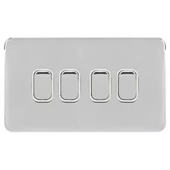 Schneider Electric Lisse Deco 10AX 4-Gang 2-Way Light Switch Polished Chrome with White Inserts -Sockets Sales Store 818FF A1