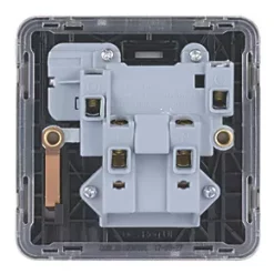 Schneider Electric Lisse Deco 13A 1-Gang DP Switched Plug Socket Brushed Stainless Steel with Black Inserts -Sockets Sales Store 841FF A3