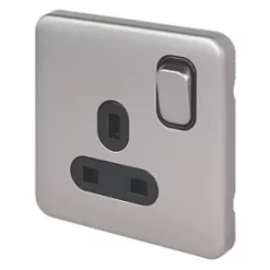 Schneider Electric Lisse Deco 13A 1-Gang DP Switched Plug Socket Brushed Stainless Steel with Black Inserts