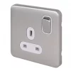 Schneider Electric Lisse Deco 13A 1-Gang SP Switched Plug Socket Brushed Stainless Steel with White Inserts -Sockets Sales Store 845FF P