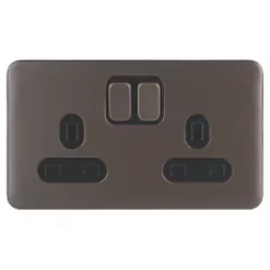 Schneider Electric Lisse Deco 13A 2-Gang DP Switched Plug Socket Mocha Bronze with Black Inserts -Sockets Sales Store 863FF A1