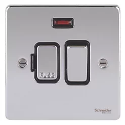 Schneider Electric Ultimate Low Profile 13A Switched Fused Spur with Neon Polished Chrome with Black Inserts -Sockets Sales Store 8661J A1