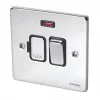 Schneider Electric Ultimate Low Profile 13A Switched Fused Spur with Neon Polished Chrome with Black Inserts -Sockets Sales Store 8661J P