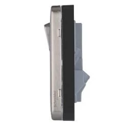 Schneider Electric Lisse Deco 13A 1-Gang SP Switched Socket + 2.1A 2-Outlet Type A USB Charger Brushed Stainless Steel with Black Inserts -Sockets Sales Store 882CC A3