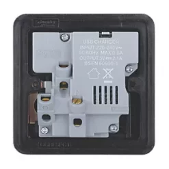 Schneider Electric Lisse Deco 13A 1-Gang SP Switched Socket + 2.1A 2-Outlet Type A USB Charger Brushed Stainless Steel with Black Inserts -Sockets Sales Store 882CC A4