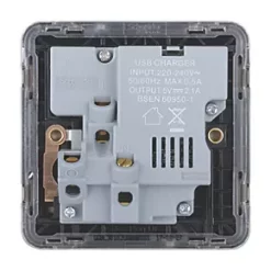 Schneider Electric Lisse Deco 13A 1-Gang SP Switched Socket + 2.1A 2-Outlet Type A USB Charger Brushed Stainless Steel with Black Inserts -Sockets Sales Store 882CC A5