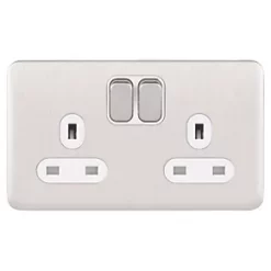 Schneider Electric Lisse Deco 13A 2-Gang DP Switched Plug Socket Brushed Stainless Steel with White Inserts 7 Schneider Electric Lisse Deco 13A 2-Gang DP Switched Plug Socket Brushed Stainless Steel with White Inserts -Sockets Sales Store 909FF A1