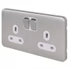 Schneider Electric Lisse Deco 13A 2-Gang DP Switched Plug Socket Brushed Stainless Steel with White Inserts -Sockets Sales Store 909FF P