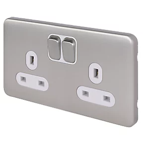 Schneider Electric Lisse Deco 13A 2-Gang DP Switched Plug Socket Brushed Stainless Steel with White Inserts 3 Schneider Electric Lisse Deco 13A 2-Gang DP Switched Plug Socket Brushed Stainless Steel with White Inserts