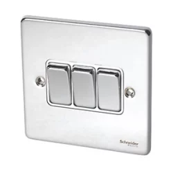 Schneider Electric Ultimate Low Profile 16AX 3-Gang 2-Way Light Switch Polished Chrome with White Inserts