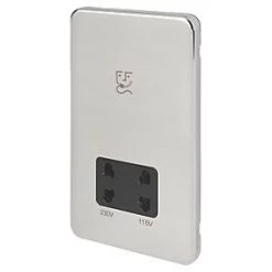 Schneider Electric Lisse Deco 2-Gang Dual Voltage Shaver Socket 115 / 230V Polished Chrome with Black Inserts