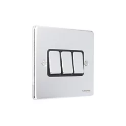 Schneider Electric Ultimate Low Profile 16AX 3-Gang 2-Way Light Switch Polished Chrome with Black Inserts -Sockets Sales Store 9372J A2