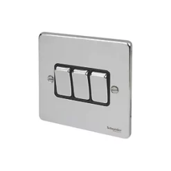 Schneider Electric Ultimate Low Profile 16AX 3-Gang 2-Way Light Switch Polished Chrome with Black Inserts