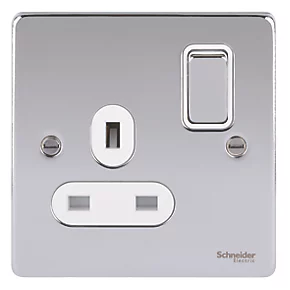 Schneider Electric Ultimate Low Profile 13A 1-Gang SP Switched Plug Socket Polished Chrome with White Inserts 4 Schneider Electric Ultimate Low Profile 13A 1-Gang SP Switched Plug Socket Polished Chrome with White Inserts - Image 2