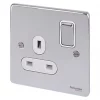 Schneider Electric Ultimate Low Profile 13A 1-Gang SP Switched Plug Socket Polished Chrome with White Inserts -Sockets Sales Store 9434J P