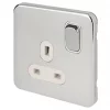 Schneider Electric Lisse Deco 13A 1-Gang SP Switched Plug Socket Polished Chrome with White Inserts -Sockets Sales Store 993FF P