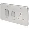 Schneider Electric Lisse Deco 45A 2-Gang DP Cooker Switch & 13A DP Switched Socket Polished Chrome with LED with White Inserts -Sockets Sales Store 997FF P